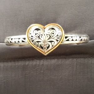 BRIGHTON Silver and Gold Hinged Bracelet w/Heart